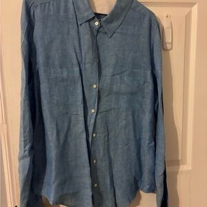 Lilly Pulitzer Sea View Button-Down Shirt Beckon Blue 100% Linen Size Medium NWT
